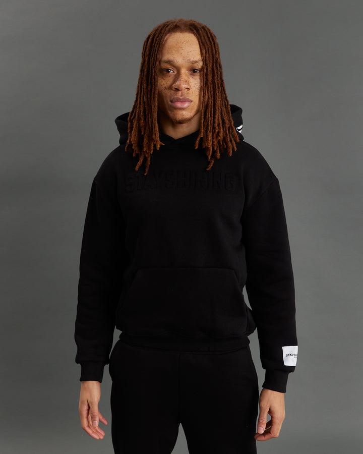 STAYSHINING BLACK EMB HOODIE